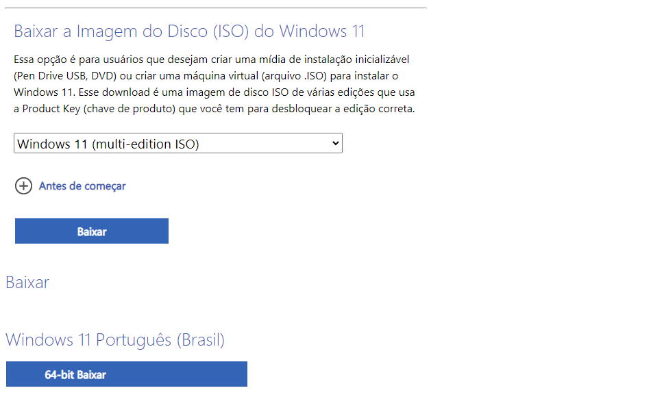 Instalando o Windows 11 através de um pen drive USB